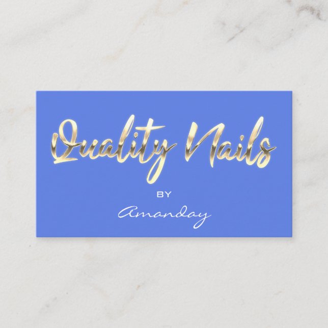 Carte De Visite Qualité Nails Script QR Code Logo Bleu Or (Devant)