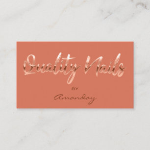 Carte De Visite Qualité Nails Script QR Code Logo Cuivre Orange