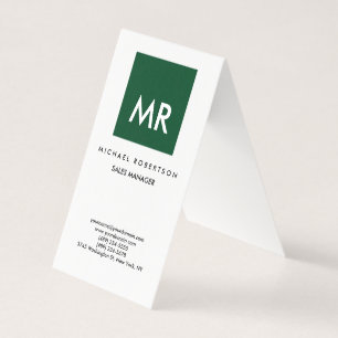 Carte De Visite Qualité Vert Blanc Monogramme Élégant Unique