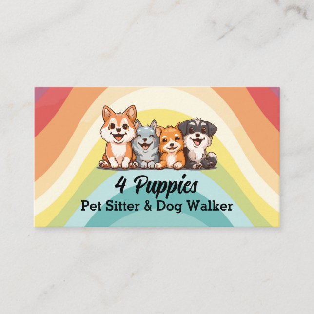 Carte De Visite Quatre mignons chiots Pet Sitter et Chien Walker (Devant)