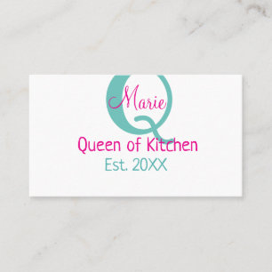 Carte De Visite Queen of cuisine monogramme vert rose simple minim