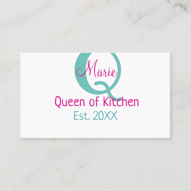 Carte De Visite Queen of cuisine monogramme vert rose simple minim (Devant)