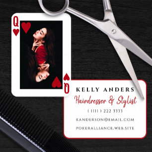 Carte De Visite Queen of Hearts Moderne Feminine Photo Coiffeur