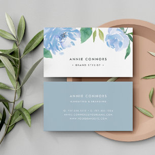 Carte De Visite Quelque chose de bleu Aquarelle florale