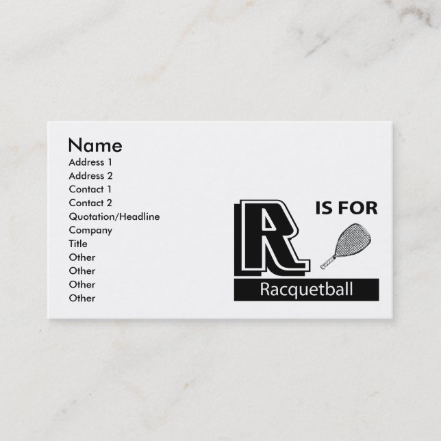 Carte De Visite R est pour le racquetball (Devant)