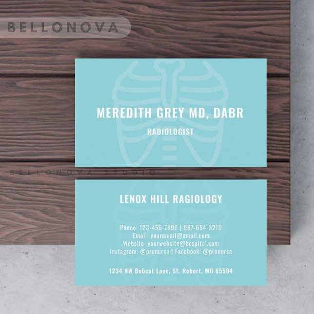 Carte De Visite Radiologues Bleu Bleu Bleu Personnalisé (Custom Light Bright Blue White Radiologists Business Card)