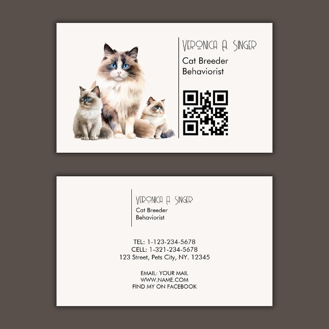 Carte De Visite Ragdoll Breeder Behavioriste QR Code Cat (Créateur téléchargé)