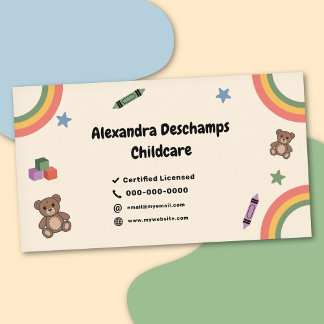 Carte De Visite Rainbow, Crayon & Teddy Bear - Child Care