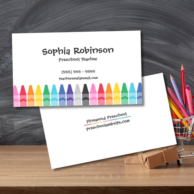 Carte De Visite Rainbow Crayons Préscolaire Enseignant élémentaire (Teacher Business Cards)