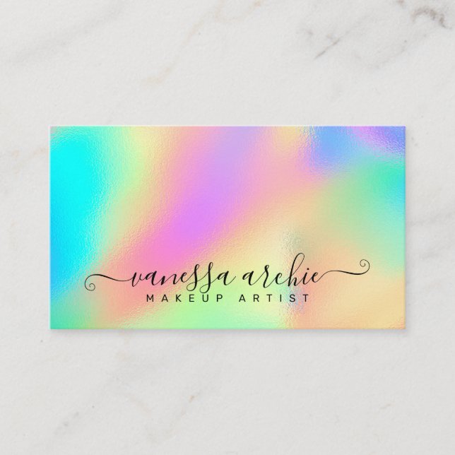 Carte De Visite Rainbow Holographic Foil Beauty Service Entreprise (Devant)