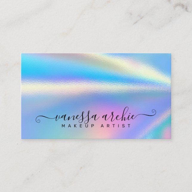 Carte De Visite Rainbow Holographic Foil Beauty Service Entreprise (Devant)