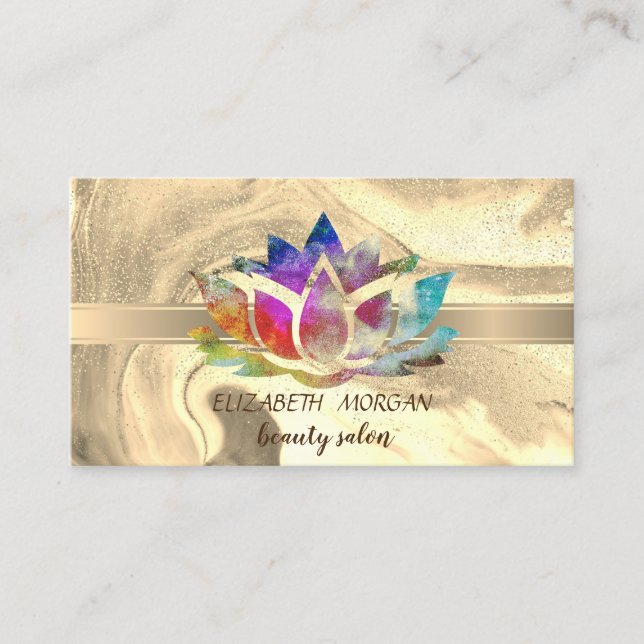 Carte De Visite Rainbow Lotus à rayure dorée professionnelle,Marbr (Devant)