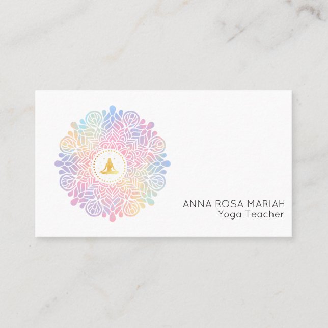Carte De Visite *~* Rainbow Pastel Mandala Femmes Méditation Énerg (Devant)