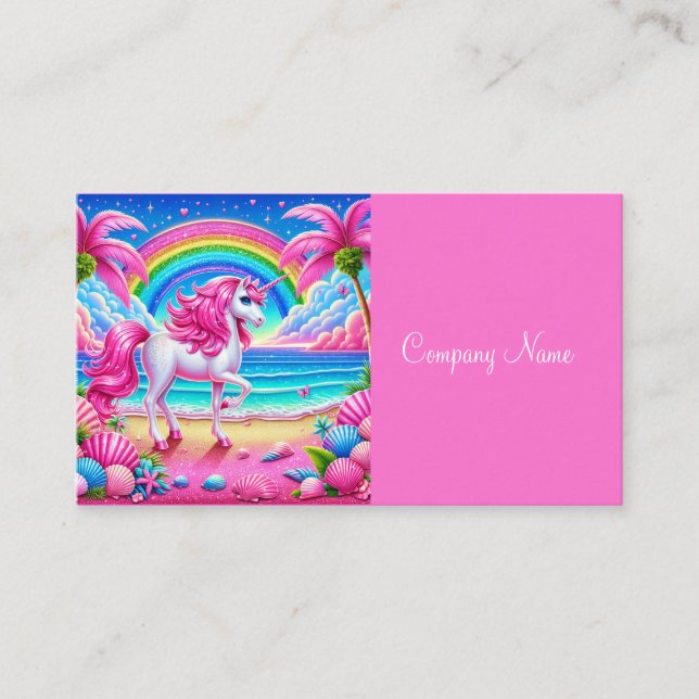 Carte De Visite Rainbow Unicorn sur une plage tropicale (Devant)