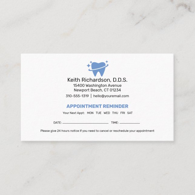 Carte De Visite Rappel de nomination d'un dentiste | Bureau dentai (Devant)