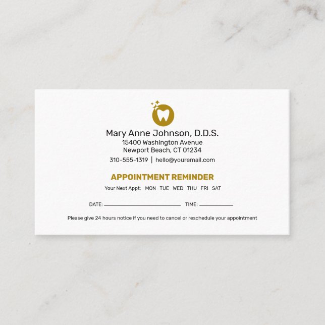 Carte De Visite Rappel de nomination d'un dentiste | Bureau dentai (Devant)