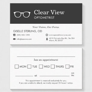 Carte De Visite Rappel de rendez-vous chez l'optométriste et pour