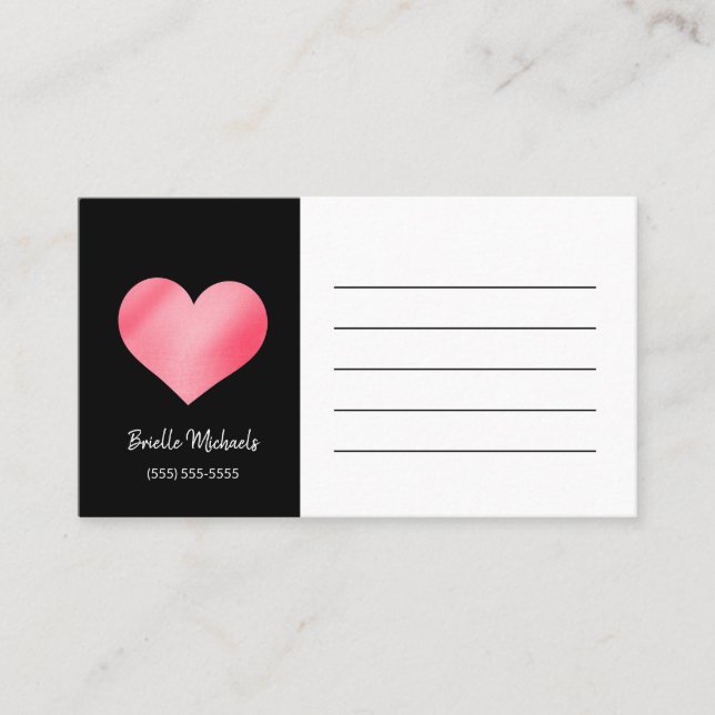 Carte De Visite Rappel de rendez-vous Cœur Rose (Devant)