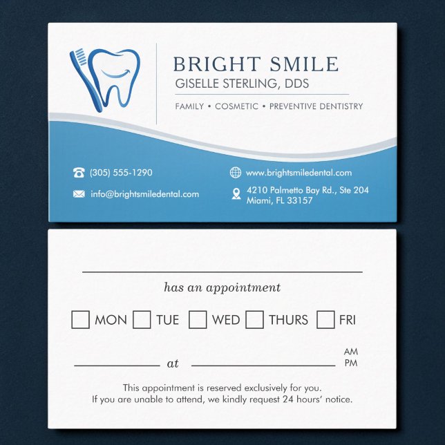 Carte De Visite Rappel de rendez-vous de bureau de dentiste brosse (Créateur téléchargé)