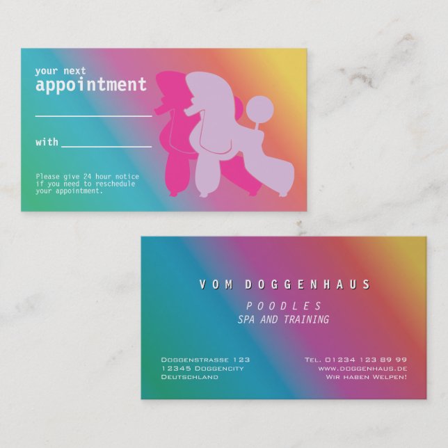 Carte De Visite Rappel de rendez-vous de caniche rose et Rose (Devant / Derrière)