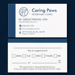 Carte De Visite Rappel de rendez-vous de clinique vétérinaire pour