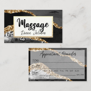 Carte De Visite Rappel de rendez-vous de massage Marbre noir or