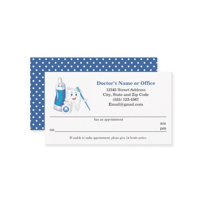 Carte De Visite Rappel de rendez-vous dentaire (Devant/Arrière en situation)