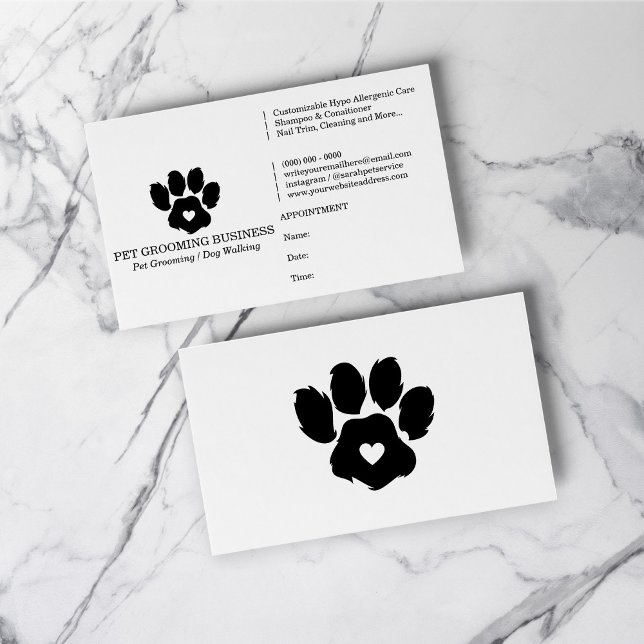 Carte De Visite Rappel de rendez-vous d'image de marque pour anima (Paw Minimalist Pet Branding Appointment Reminder Business Card)