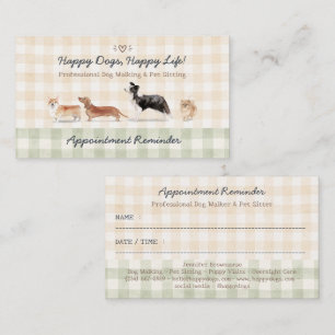 Carte De Visite Rappel de rendez-vous en gingham pour chien promen
