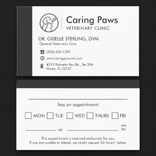 Carte De Visite Rappel de rendez-vous pour animaux de clinique vét
