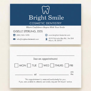 Carte De Visite Rappel de rendez-vous pour cabinet de dentisterie 