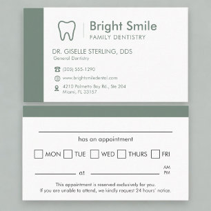 Carte De Visite Rappel de rendez-vous Vert Sage pour la dentisteri