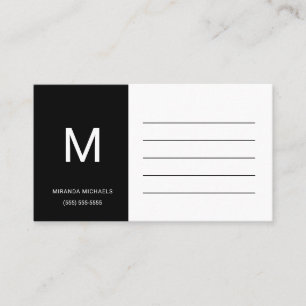 Carte De Visite Rappel Initial Minimal Noir