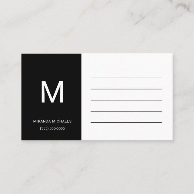 Carte De Visite Rappel Initial Minimal Noir (Devant)