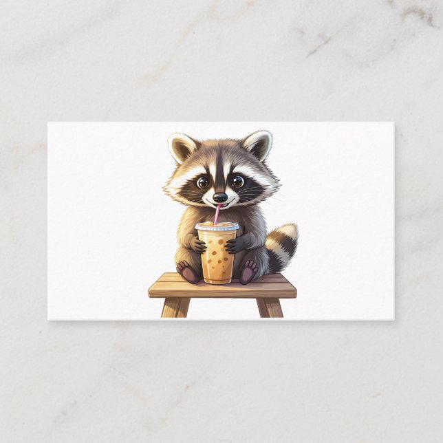 Carte De Visite Raton laveur buvant du café glacé (Devant)