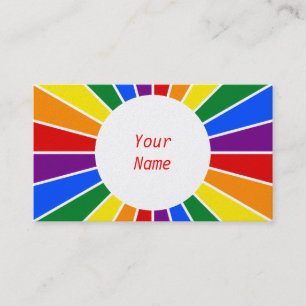 Carte De Visite RAYONS DE BOUTON DE DRAPEAU D'ARC-EN-CIEL + votre