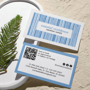 CARTE DE VISITE RAYURE À L'AQUARELLE BLEUE CÔTE BORD DE MER 