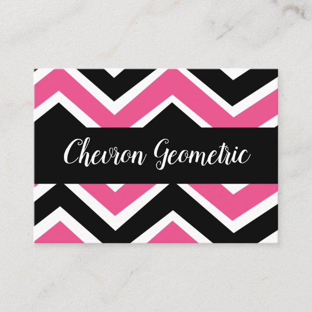 Carte De Visite Rayure Chevron Noir Rose (Devant)