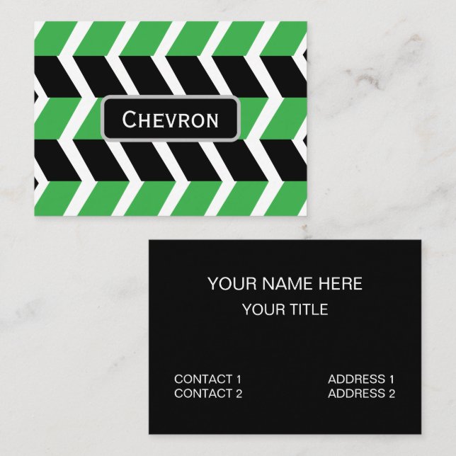 Carte De Visite Rayure Chevron Noir Vert (Devant / Derrière)