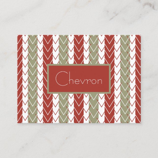 Carte De Visite Rayure Chevron Rouge et Sarcelle (Devant)