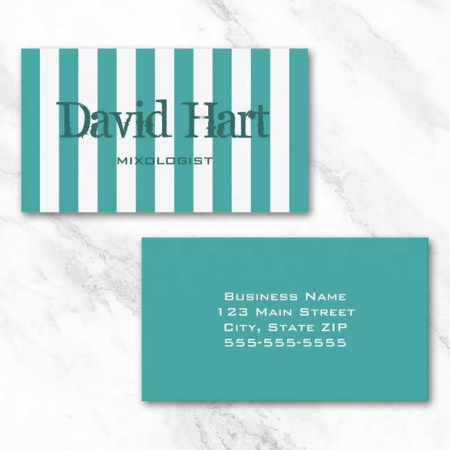 Carte De Visite Rayure de cabane sarcelle et blanc (Teal and White Cabana Stripe Business Card)