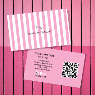 Carte De Visite Rayure rose amusante Monogramme simple Minimaliste