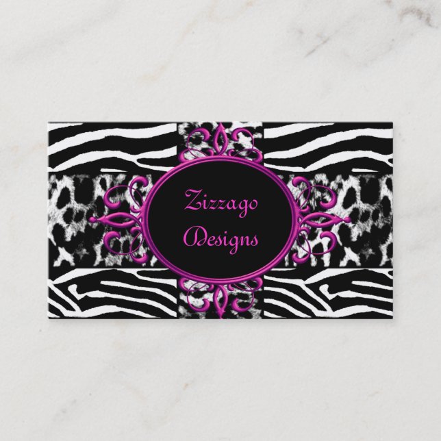 Carte De Visite Rayure Zèbre Rose Noir Blanc Léopard Zèbre (Devant)