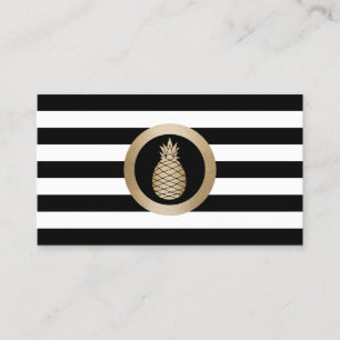 Carte De Visite Rayures blanches noires modernes d'ananas tropical