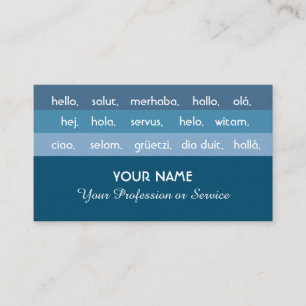 Carte De Visite Rayures bleues langues internationales bonjour