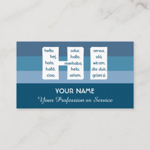 Carte De Visite Rayures bleues langues internationales bonjour aff