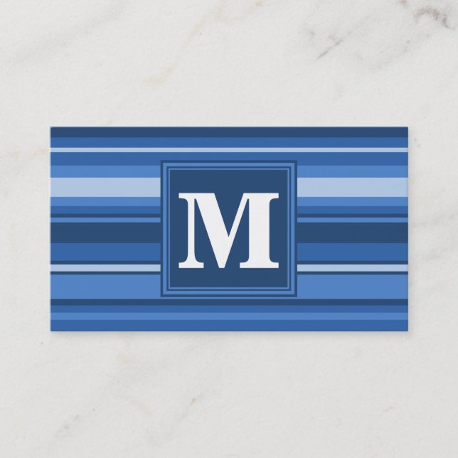 Carte De Visite Rayures bleues monogramme (Devant)