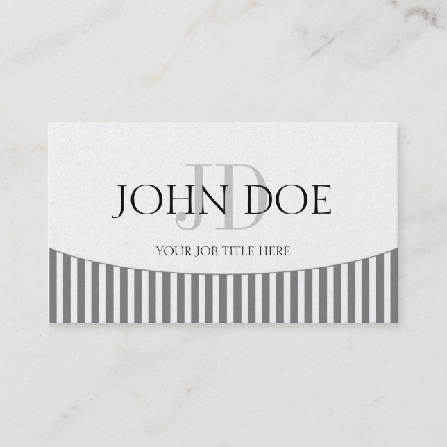 Carte De Visite Rayures de monogramme de YourJobTitle/papier gris (Devant)