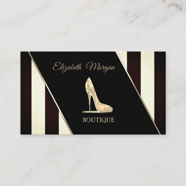 Carte De Visite Rayures noires et blanches modernes, talons hauts (Devant)