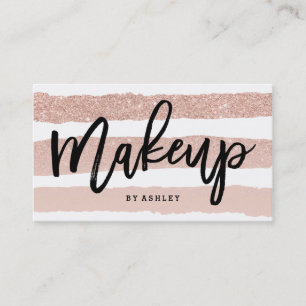 Carte De Visite Rayures roses d'or de typographie élégante de